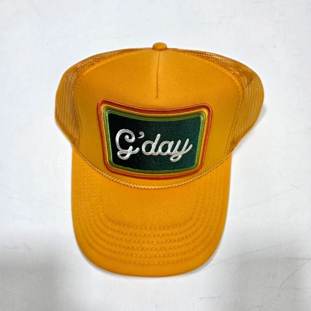 Port Sandz Trucker Hat Unisex OSFM Gold G'day Patch Snapback Mesh Surf Cap